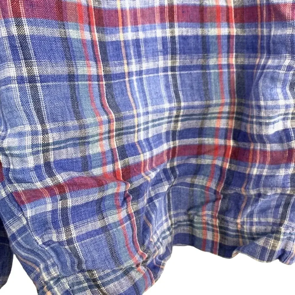 PETER MILLAR Blue Pink Linen Men's Flat Front Shorts Golf Casual Plaid sz 34